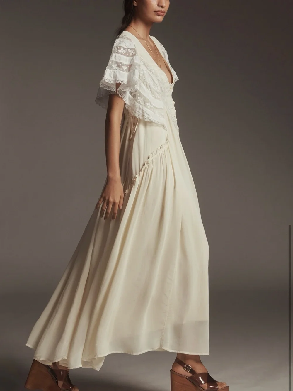 Anthropologie Ivory Flutter-Sleeve Maxi Dress - Picture 3 of 5